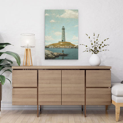 Canvas schilderij interieur Man kijkt naar een Vuurtoren