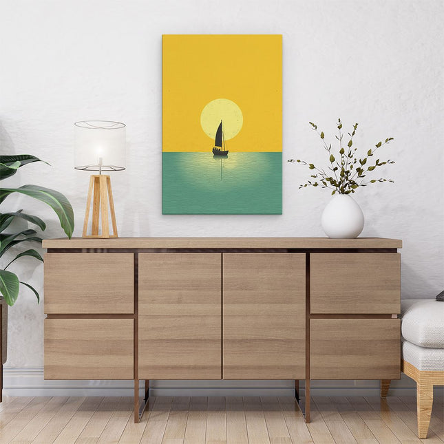 Canvas schilderij interieur Zeilboot bij Zonsopkomst - Abstract