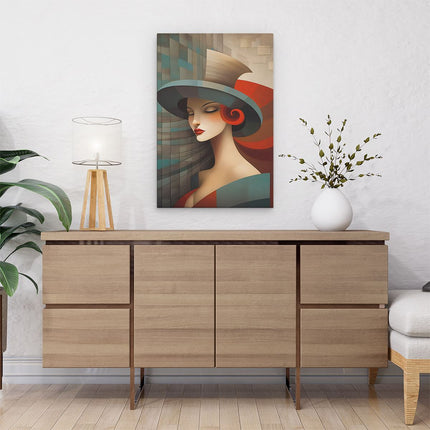 Canvas schilderij interieur Vrouw met een Hoed - Abstract - Kleur