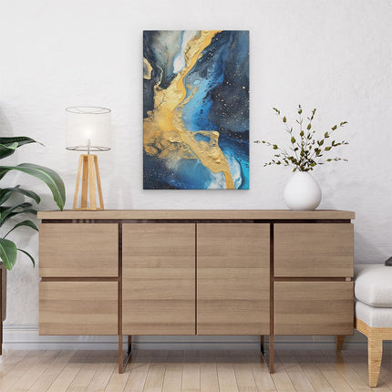 Canvas schilderij interieur Abstracte Kunst - Blauw met Goud