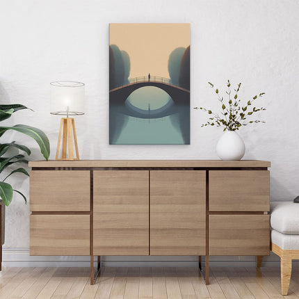 Canvas schilderij interieur Man bij een Brug in het Bos