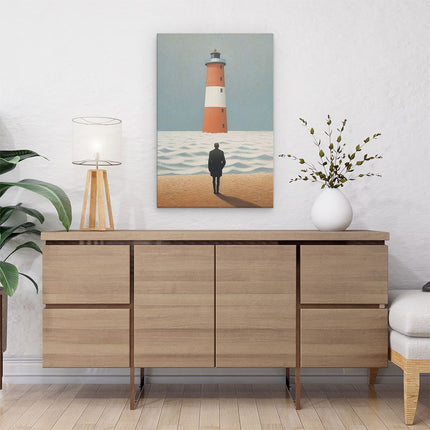 Canvas schilderij interieur Man bij een Vuurtoren