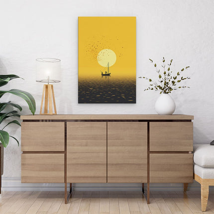 Canvas schilderij interieur Zeilboot bij Zonsopkomst - Abstract