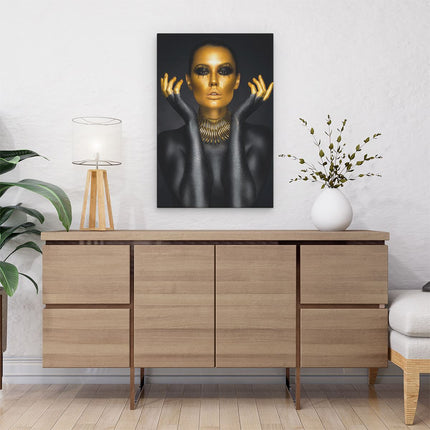 Canvas schilderij interieur Vrouwen Portret in het Goud en Zwart
