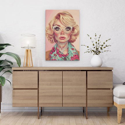 Canvas schilderij interieur Vrouw met Bril en een Sjaal