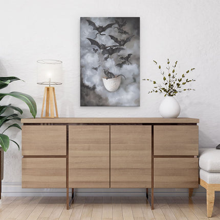 Canvas schilderij interieur Vliegende Vleermuizen in een Mand