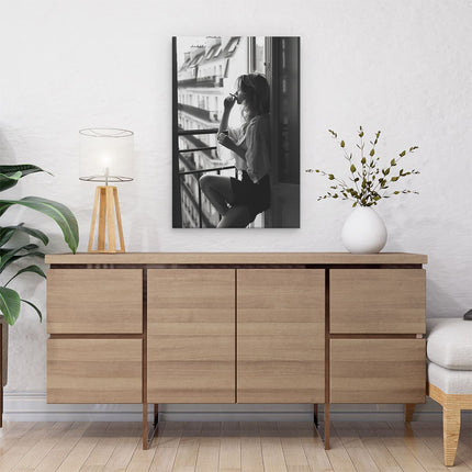 Canvas schilderij interieur Vrouw Zittend op een Balkon een Sigaret Roken