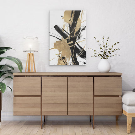 Canvas schilderij interieur Abstract Kunstwerk met Zwarte en Gouden Verfspatten