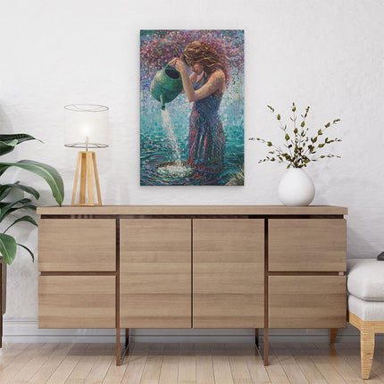 Canvas schilderij interieur Vrouw Giet Water uit een Gieter