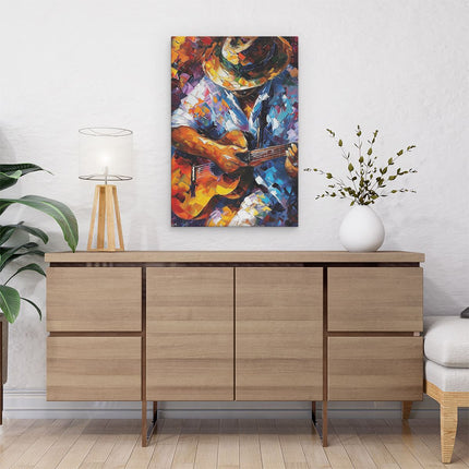Canvas schilderij interieur Man een Akoestische Gitaar Spelen