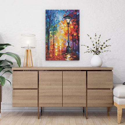 Canvas schilderij interieur Kunstwerk van een Straatlantaarn in de Regen