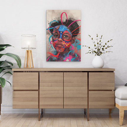 Canvas schilderij interieur Meisje met Kleurrijke Verf op haar Gezicht