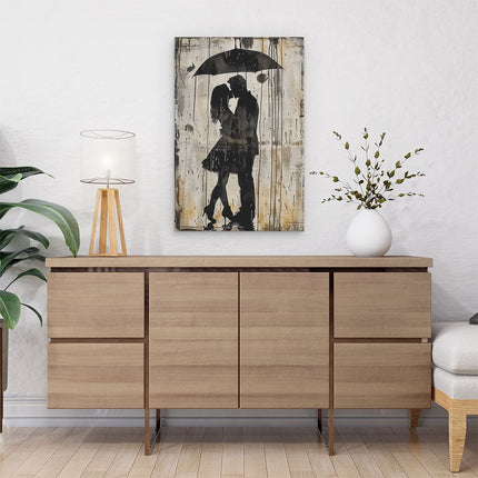Canvas schilderij interieur Paar Kussen onder een Paraplu