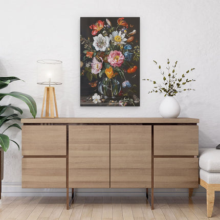 Canvas schilderij interieur Kunstwerk van Bloemen in een Glazen Vaas