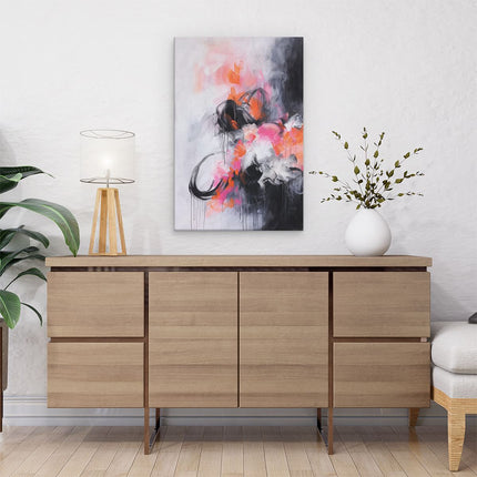 Canvas schilderij interieur Abstract Kunstwerk met Oranje en Zwarte Bloemen