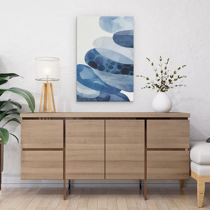 Canvas schilderij interieur Stapel Blauwe en Witte Borden