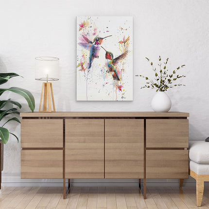 Canvas schilderij interieur Twee Kolibries die in de Lucht Vliegen