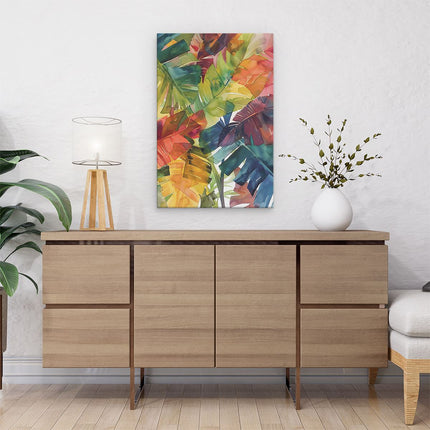 Canvas schilderij interieur Kleurrijk Aquarelkunstwerk van Tropische Bladeren