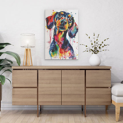 Canvas schilderij interieur Kleurrijk Kunstwerk van een Teckel