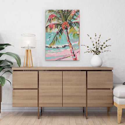 Canvas schilderij interieur Kunstwerk van een Palmboom op het Strand
