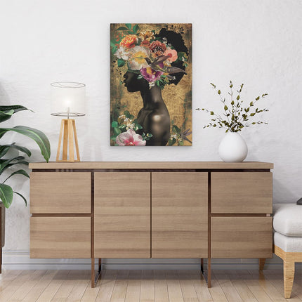 Canvas schilderij interieur Vrouw met Bloemen op haar Hoofd