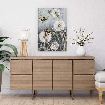 Canvas schilderij interieur Bijen Vliegen over Paardenbloem