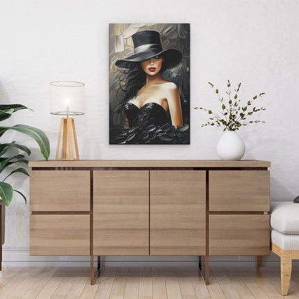 Canvas schilderij interieur Vrouw met een Zwarte Hoed