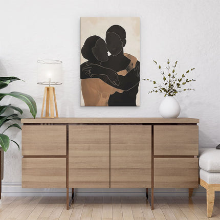 Canvas schilderij interieur Silhouet van een Knuffelend Stel