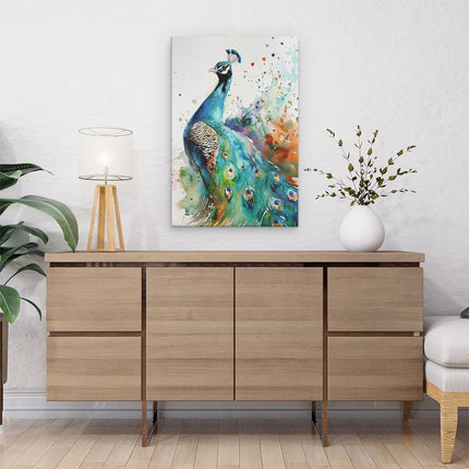 Canvas schilderij interieur Aquarelkunstwerk van een Pauw