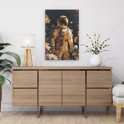 Canvas schilderij interieur Astronaut in de Ruimte Omringd door Bloemen