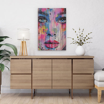 Canvas schilderij interieur Kleurrijk Kunstwerk van het Gezicht van een Vrouw