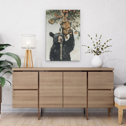 Canvas schilderij interieur Beer en een Konijn in een Boom