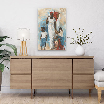 Canvas schilderij interieur Kunstwerk van een Vrouw en haar Kinderen