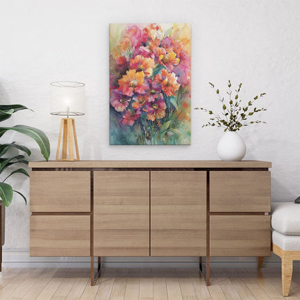 Canvas schilderij interieur Kleurrijke Bloemen in een Vaas