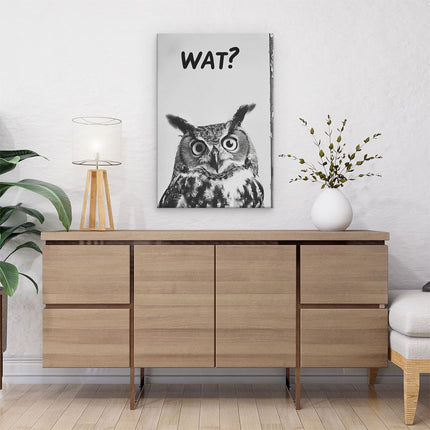 Canvas schilderij interieur Uil met een Vraagteken op zijn Gezicht