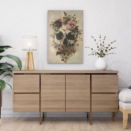 Canvas schilderij interieur Schedel met Bloemen Erop