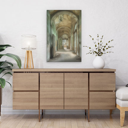 Canvas schilderij interieur Gang in een Verlaten Gebouw