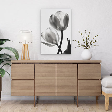 Canvas schilderij interieur Twee Tulpen in Zwart en Wit