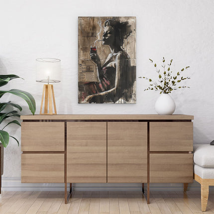 Canvas schilderij interieur Vrouw die een Sigaret Rookt