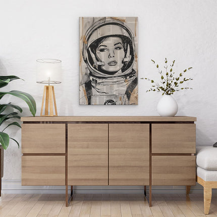 Canvas schilderij interieur Vrouw in een Ruimtepak