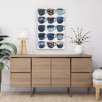 Canvas schilderij interieur Collectie Blauwe en Oranje Koffiemokken