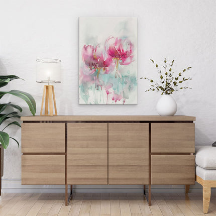 Canvas schilderij interieur Aquarelkunstwerk van Twee Roze Bloemen