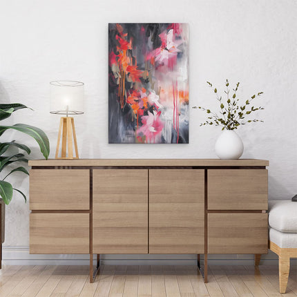 Canvas schilderij interieur Abstract Kunstwerk met Roze en Oranje Bloemen