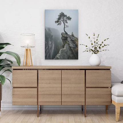 Canvas schilderij interieur Eenzame Boom aan de Rand van een Klif