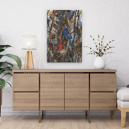 Canvas schilderij interieur Kunstwerk van Vogels in een Veld