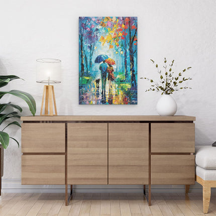 Canvas schilderij interieur Paar Paraplu's Houden in de Regen