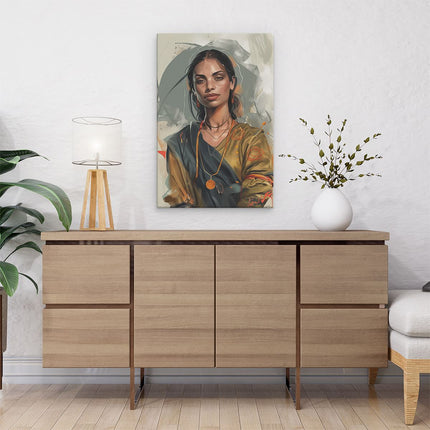 Canvas schilderij interieur Vrouw in een Sari