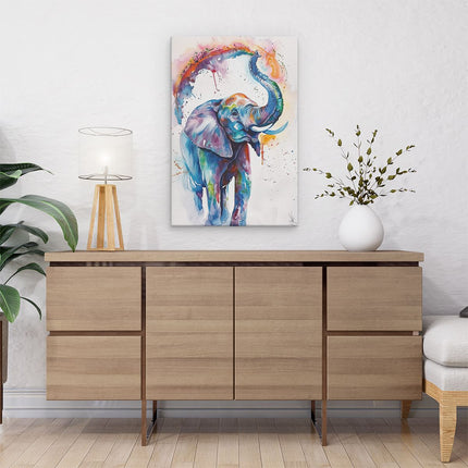 Canvas schilderij interieur Olifant met Kleurrijke Verfspatten