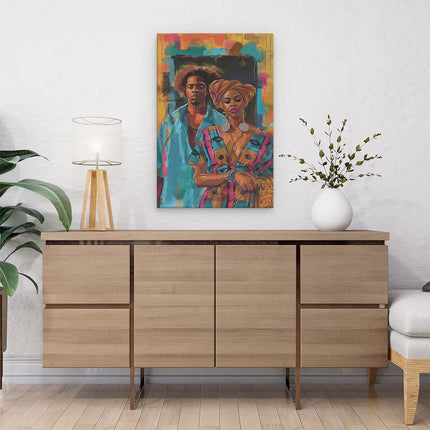 Canvas schilderij interieur Man en een Vrouw Staan ​​Naast Elkaar