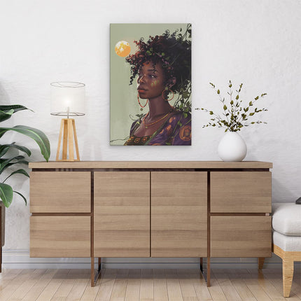 Canvas schilderij interieur Afrikaanse Vrouw met een Bloem in haar Haar